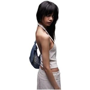 Topshop Ribbed Knit Halter Top Open Back Cream Tank Small NWT